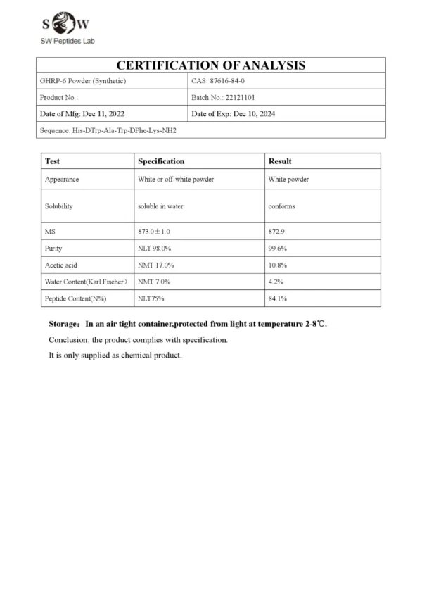 GHRP-6 Acetate 10mg - Image 2